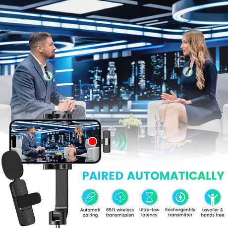Casti Techsuit (set de 2) Lavalier Wireless XtreamMic (LW2), with Receiver, Type-C Connector, for Phones Plug & Play, Collar Clip, Negru