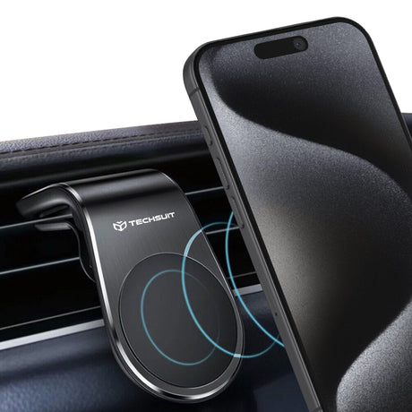 Suport Techsuit AirGrip (S7), Waterfall-Shaped, Magnetic Secure Grip for Air Vent, Clamp Grip, Negru / Silver