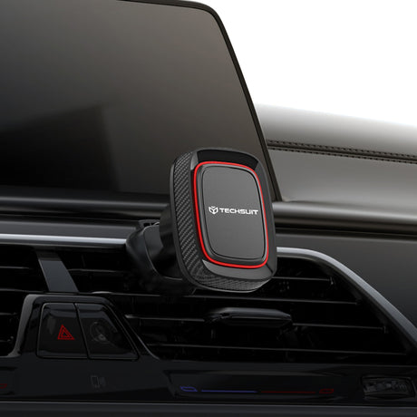 Suport Techsuit MagGrip (S5), Secure Magnetic Grip for Air Vent, Rotation Angle 360°, with Metal Plates, Negru /Red