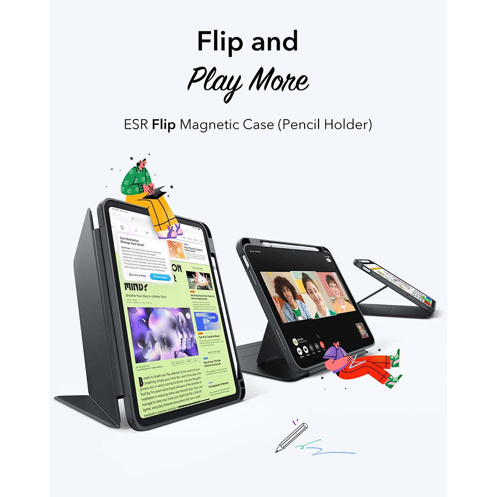 Husa de protectie tableta ESR Flip Hybrid (with Pencil Holder) compatibil cu iPad 10 (2022) 10.9 / 11 (2025) / 12 (2026), Negru