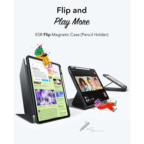 Husa de protectie tableta ESR Flip Hybrid (with Pencil Holder) compatibil cu iPad Air 13 (2024) / Air 13 (2025) / Air 13 (2026), Negru
