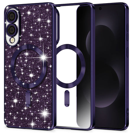 Husa de protectie Techsuit Luxury Glitter MagSafe compatibil cu Samsung Galaxy S25 Edge, Mov Inchis