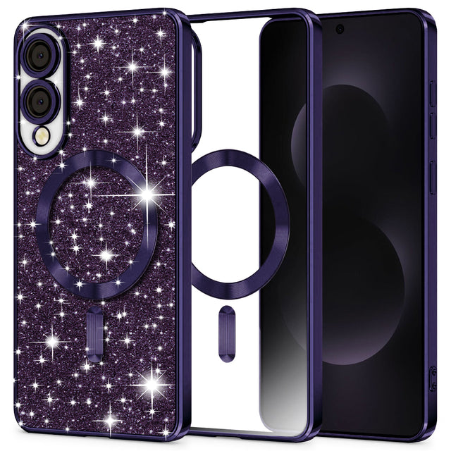 Husa de protectie Techsuit Luxury Glitter MagSafe compatibil cu Samsung Galaxy S25 Edge, Mov Inchis