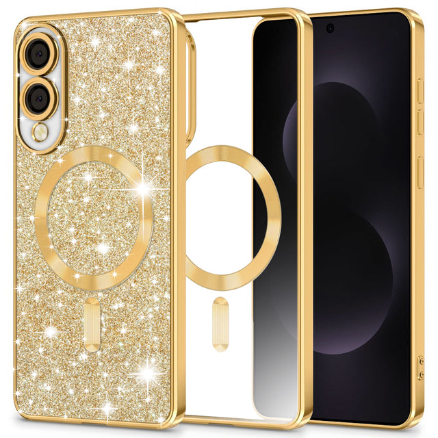 Husa de protectie Techsuit Luxury Glitter MagSafe compatibil cu Samsung Galaxy S25 Edge, Auriu