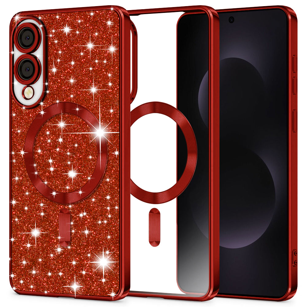 Husa de protectie Techsuit Luxury Glitter MagSafe compatibil cu Samsung Galaxy S25 Edge, Rosu