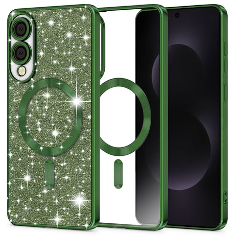 Husa de protectie Techsuit Luxury Glitter MagSafe compatibil cu Samsung Galaxy S25 Edge, Deep Green