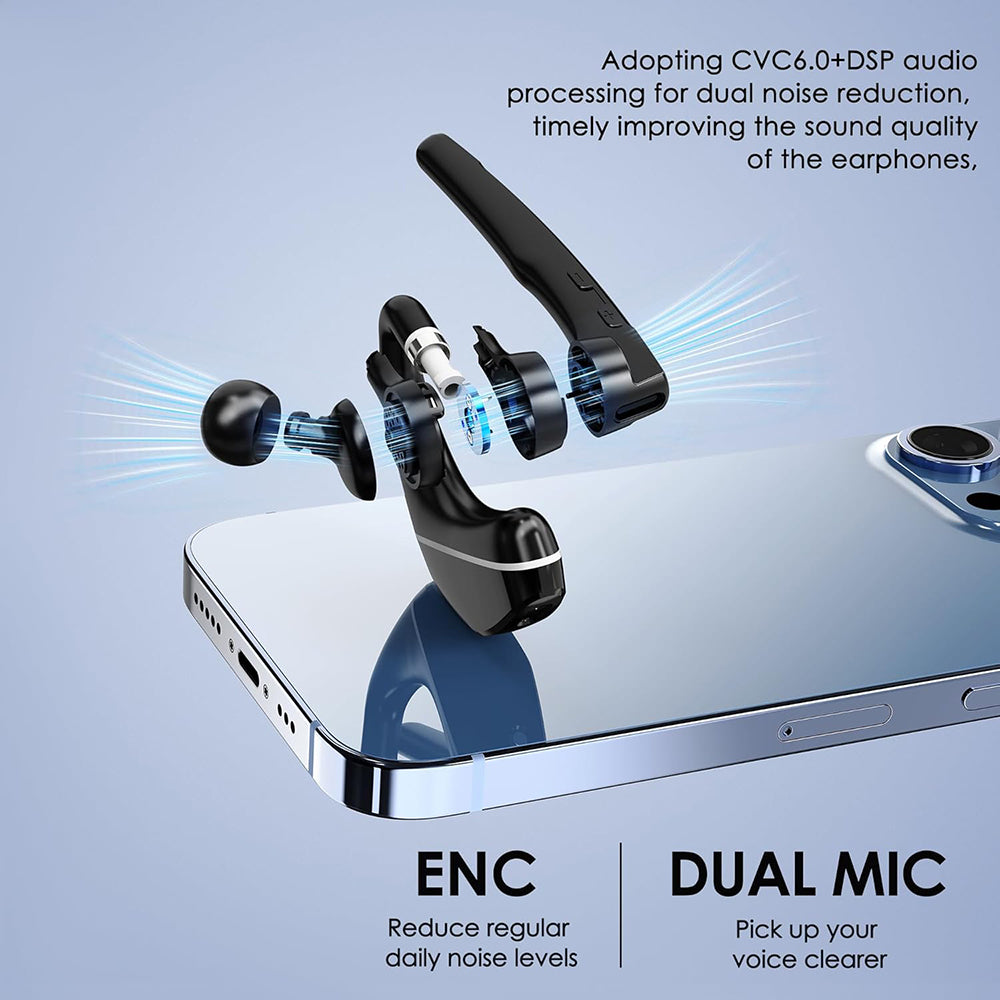 Casti Techsuit Premium Bluetooth Headset Hearyo (A6L), HandsFree, ENC, Dual-Mic, Bluetooth 5.3, 1000mAh, 96hrs, Negru