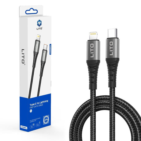 Cablu Lito (LD22CL), Type-C to Lightning, Fast Charging, 27W, 2m, Negru