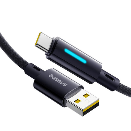 Cablu Baseus Lit (P10379002121-00), USB to Type-C, 100W, Fast Charging, LED Light, Button-Control, 1m, Negru Cosmic