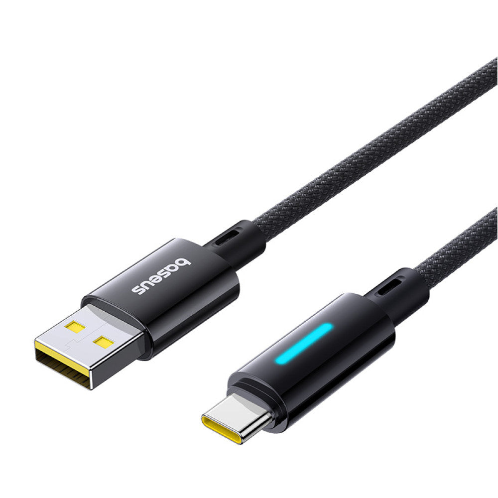 Cablu Baseus Lit (P10379002121-00), USB to Type-C, 100W, Fast Charging, LED Light, Button-Control, 1m, Negru Cosmic