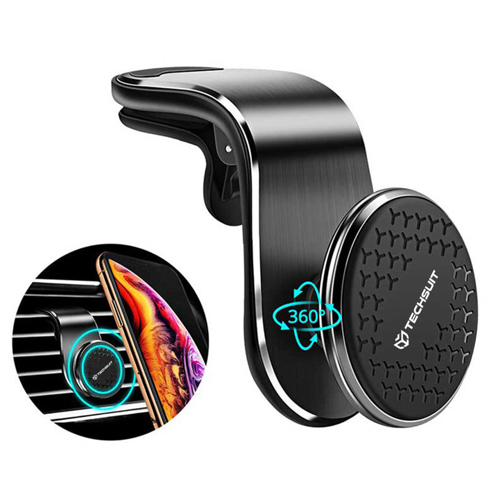 Suport Techsuit AirGrip (S8), Waterfall-Shaped, Magnetic N52 Secure Grip, for Air Vent, Clamp Grip, Negru / Silver