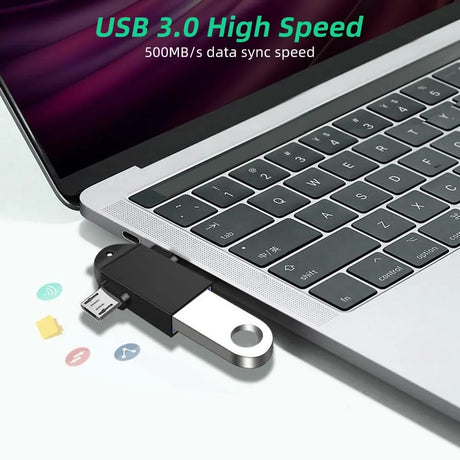 Adaptor Techsuit OTG Adapter TwoVoltX (A16), 3in1, USB to Micro-USB + Type-C, Plug and Play, Aluminum Alloy, Negru