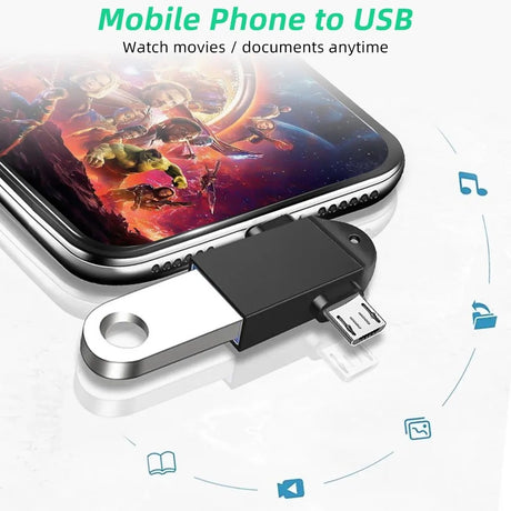 Adaptor Techsuit OTG Adapter TwoVoltX (A16), 3in1, USB to Micro-USB + Type-C, Plug and Play, Aluminum Alloy, Negru