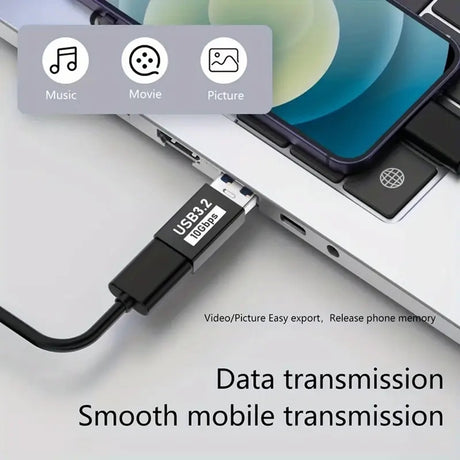 Adaptor Techsuit OTG Adapter AluCoreX (A14), USB to Type-C, 10Gbps, Plug and Play, Aluminum Alloy, Fast Data Transfer, Negru