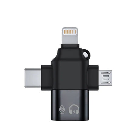 Adaptor Techsuit Premium OTG Adapter SoundVoltX (A17), 4in1, USB to Micro-USB + Type-C + Lightning, Plug and Play, Negru
