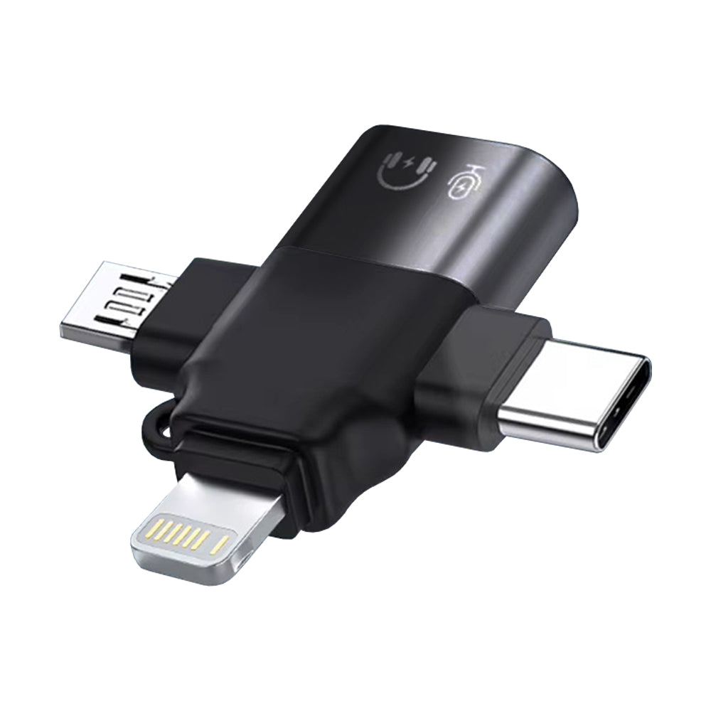 Adaptor Techsuit Premium OTG Adapter SoundVoltX (A17), 4in1, USB to Micro-USB + Type-C + Lightning, Plug and Play, Negru