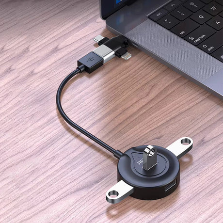Adaptor Techsuit Premium OTG Adapter SoundVoltX (A17), 4in1, USB to Micro-USB + Type-C + Lightning, Plug and Play, Negru