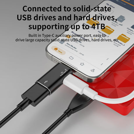 Adaptor Techsuit Premium OTG Adapter AluVoltX (A18), USB to Lightning, Plug and Play, Aluminum Alloy, Fast Data Transfer, Negru