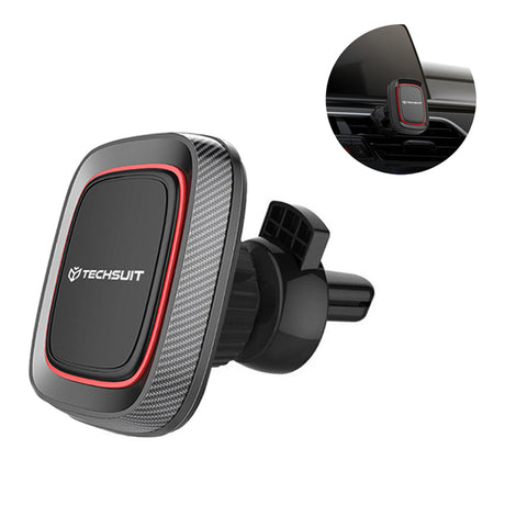 Suport Techsuit MagGrip (S5), Secure Magnetic Grip for Air Vent, Rotation Angle 360°, with Metal Plates, Negru /Red