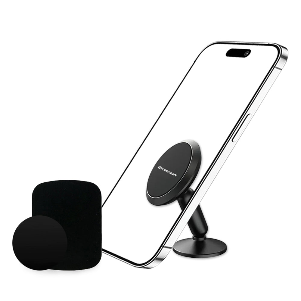 Suport Techsuit Premium TinyGrip (S11), Strong N52 Magnets, Universal Magnetic Mount, 360° Rotation, with 3M Metal Plates, Negru
