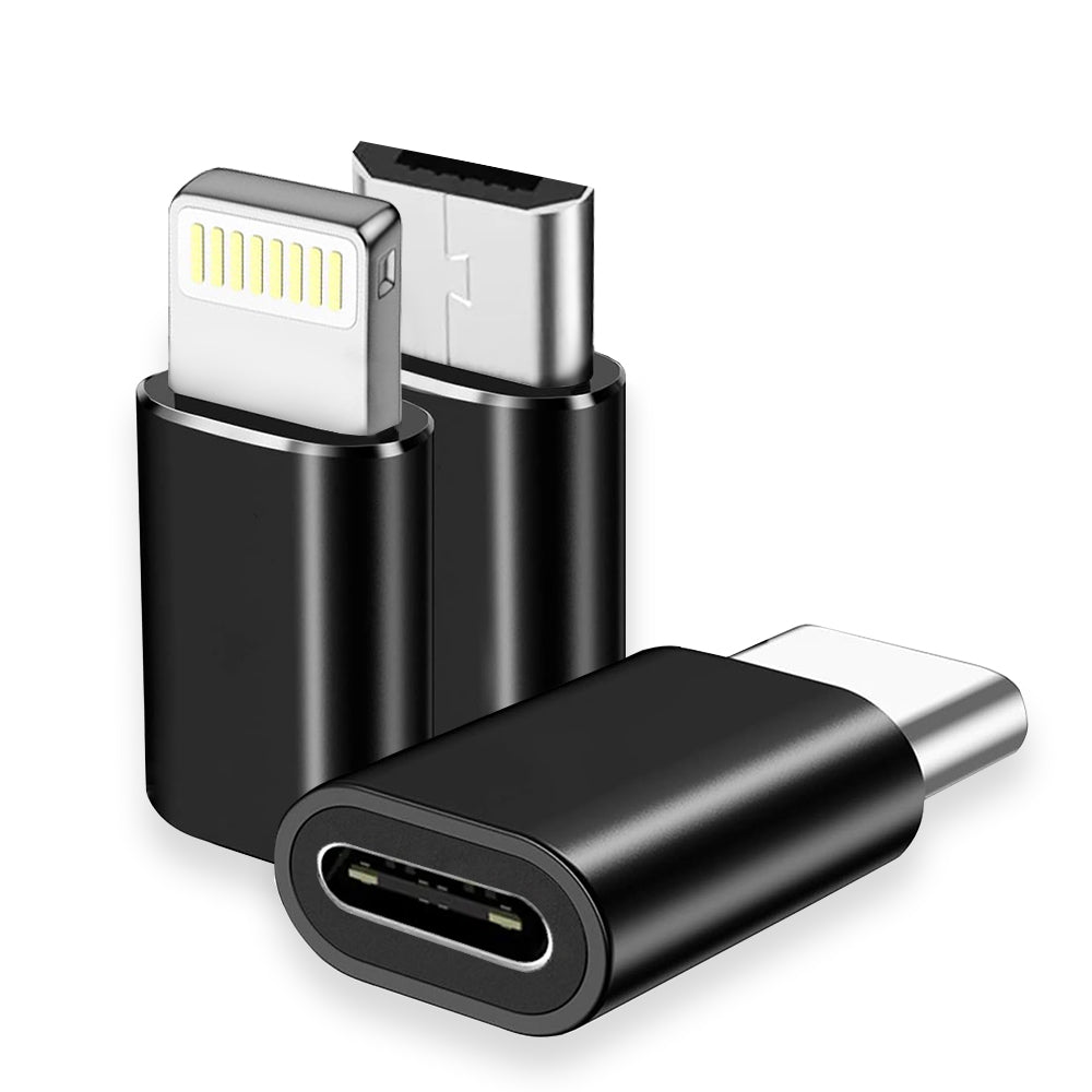 Adaptor Techsuit (set de 3) Premium OTG Adapter TriFlashX (A19), 1xUSB-C to USB, 1x USB-C to Micro-USB, 1xUSB-C to Lightning, Negru