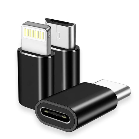 Adaptor Techsuit (set de 3) Premium OTG Adapter TriFlashX (A19), 1xUSB-C to USB, 1x USB-C to Micro-USB, 1xUSB-C to Lightning, Negru