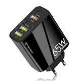 Incarcator Techsuit Premium PentaXPower (CHC2), 3x USB QC 3.0, 2x Type-C PD 20W, 65W, GaN, Quick Charge, Negru