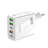 Incarcator Techsuit Premium PentaXPower (CHC1), 3x USB, 2x Type-C PD 25W, 65W, GaN, Fast Charge, Alb