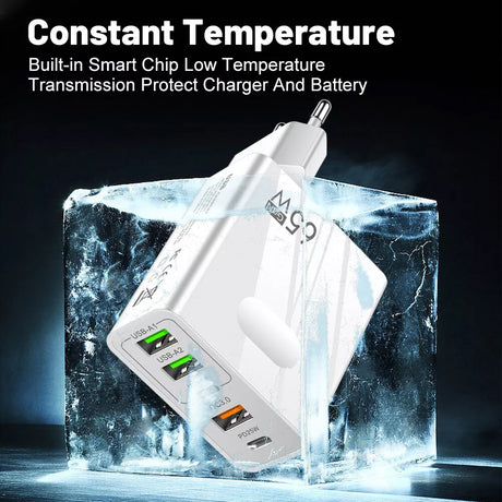 Incarcator Techsuit Premium PentaXPower (CHC1), 3x USB, 2x Type-C PD 25W, 65W, GaN, Fast Charge, Negru