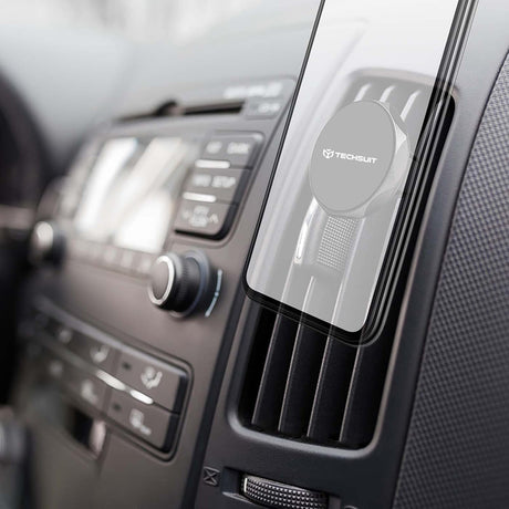 Suport Techsuit TinyGrip (S9), for Air Vent, with Metal Plate, Strong Magnet, Universal Compatibility, Negru / Silver