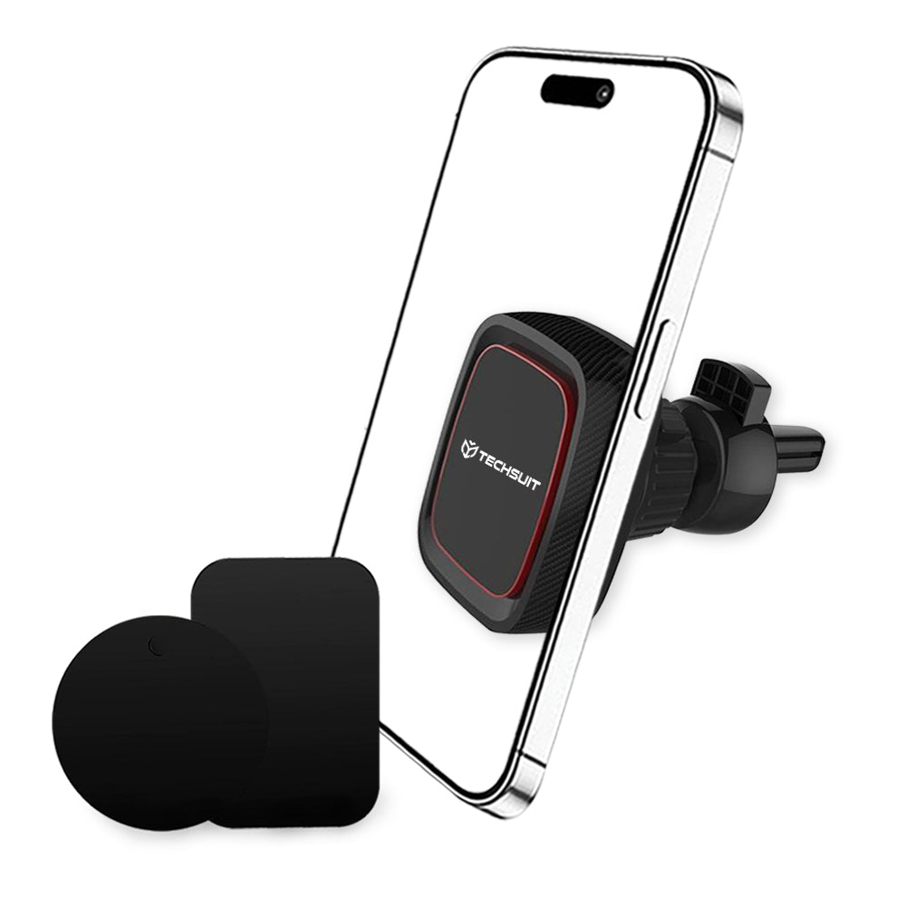 Suport Techsuit MagGrip (S5), Secure Magnetic Grip for Air Vent, Rotation Angle 360°, with Metal Plates, Negru /Red