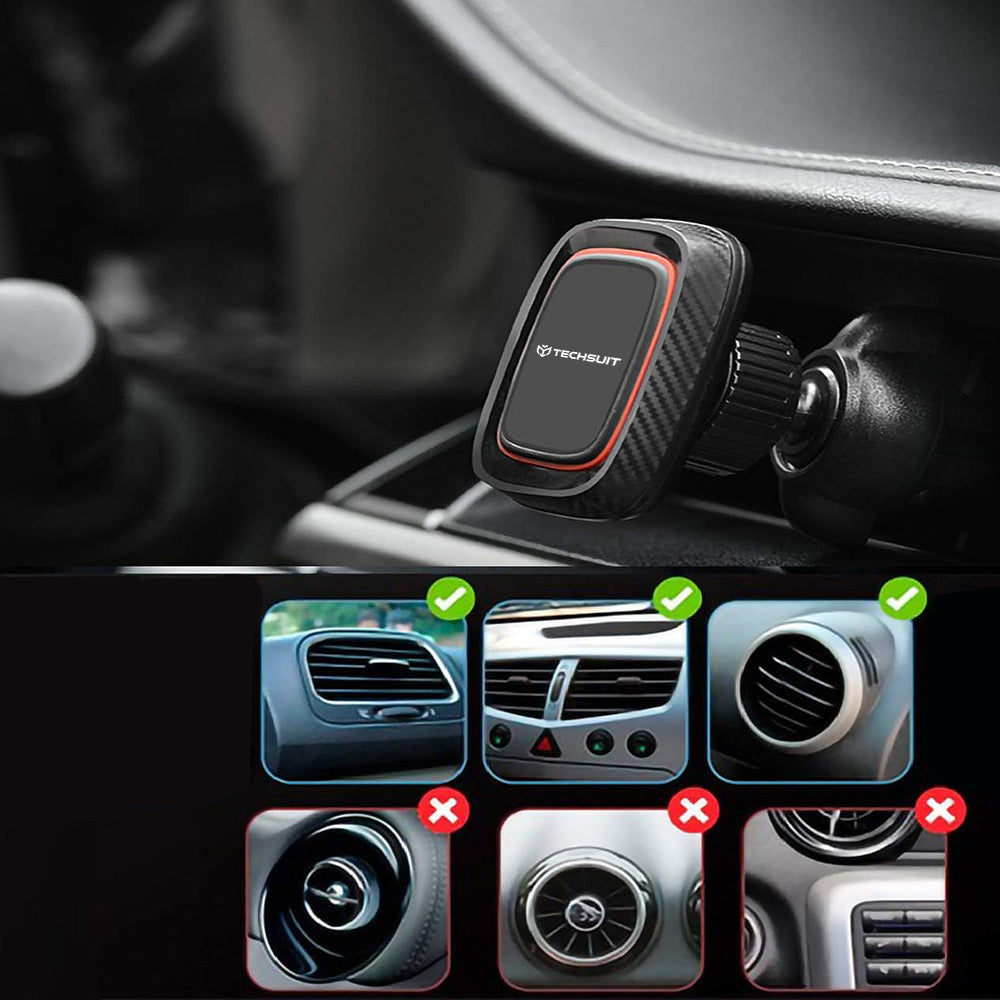 Suport Techsuit MagGrip (S4), Secure Magnetic Grip for Air Vent, 360° Rotation, with Metal Plates, Negru /Red