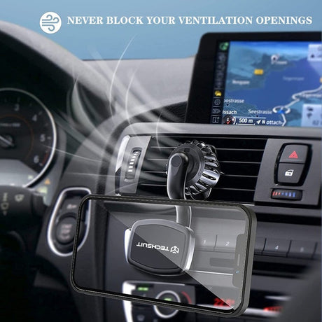 Suport Techsuit AirFix (S3), with Metal Plates, for Air Vent, Magnetic Car Mount N52, 360° Rotation, Universal, Negru