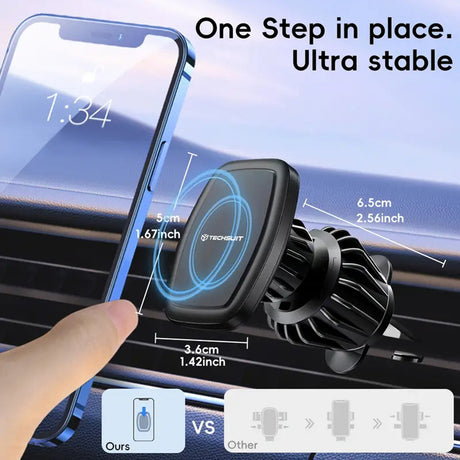 Suport Techsuit AirFix (S2), with Metal Plates, for Air Vent, Magnetic Car Mount N52, Rotation Angle 360°, Negru