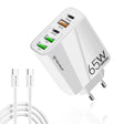 Incarcator Techsuit Premium PentaXPower (CHC2), Type-C Cable Included, 3x USB QC 3.0, 2x Type-C PD 20W, 65W, 1m, Alb