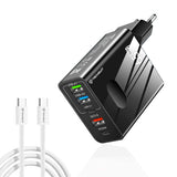 Incarcator Techsuit Premium PentaXPower (CHC1), Type-C Cable Included, 3x USB, 2x Type-C PD 25W, 65W, GaN, 1m, Negru