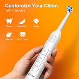 Bitvae Electric Toothbrush (BVR1), Soft, with 8 Heads, Smart Timer, Clean/Sensitive/White/Gum Care/Tongue Modes, Alb