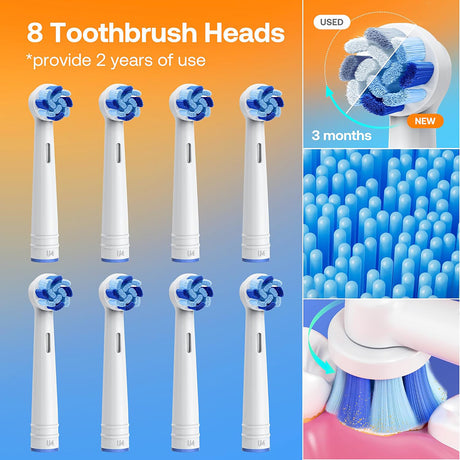 Bitvae Electric Toothbrush (BVR1), Soft, with 8 Heads, Smart Timer, Clean/Sensitive/White/Gum Care/Tongue Modes, Alb