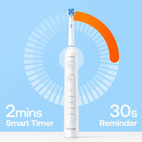 Bitvae Electric Toothbrush (BVR2), with 8 Heads, Smart Timer, Pressure Sensor, Travel Case, 5 Modes, Rechargeable, Alb