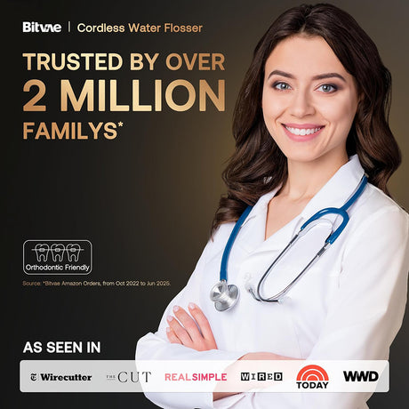 Bitvae Water Flosser (BVC6), Larger 300ml Size, with 6 Jet Tips, 3 Modes, 5 Intensities, Rechargeable, Alb