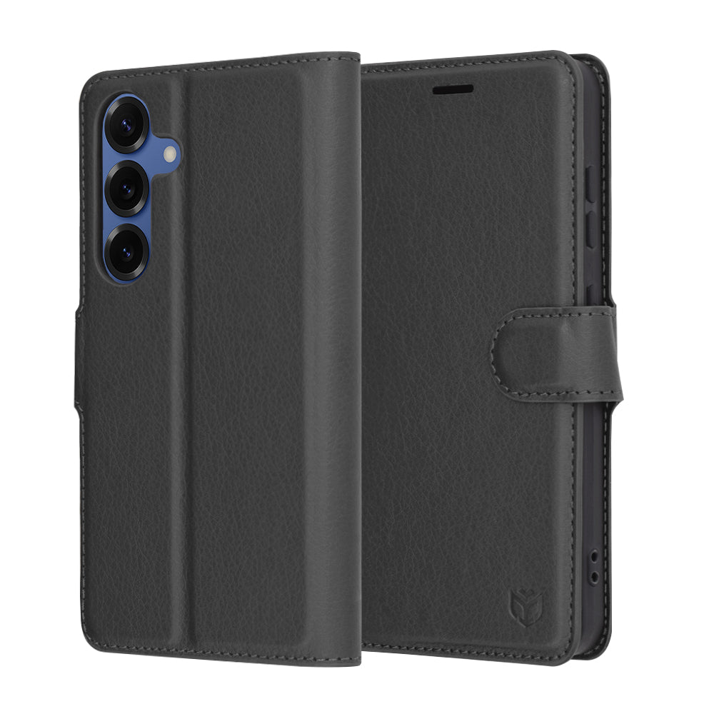 Husa de protectie Techsuit Leather Folio compatibil cu Samsung Galaxy S25, Negru