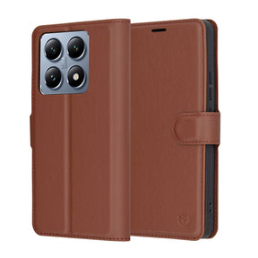 Husa de protectie Techsuit Leather Folio compatibil cu Xiaomi 14T Pro, Maro