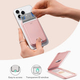 Suport ESR MagSafe HaloLock, Vegan Leather Aura Wallet, Steel Plate, Magnet, PC, with 3 Individual Card Slots, Roz