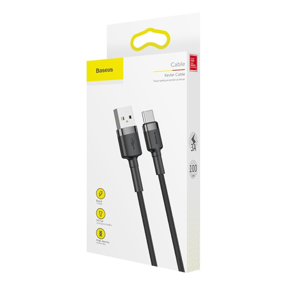 Cablu Baseus Cafule (CATKLF-BG1), USB to Type-C, 3A, 480Mbps, 1m, Gri / Black