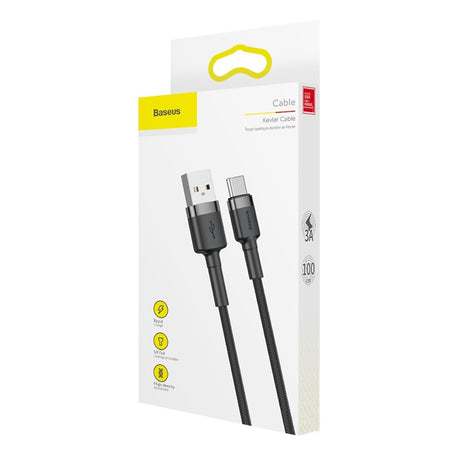 Cablu Baseus Cafule (CATKLF-BG1), USB to Type-C, 3A, 480Mbps, 1m, Gri / Black