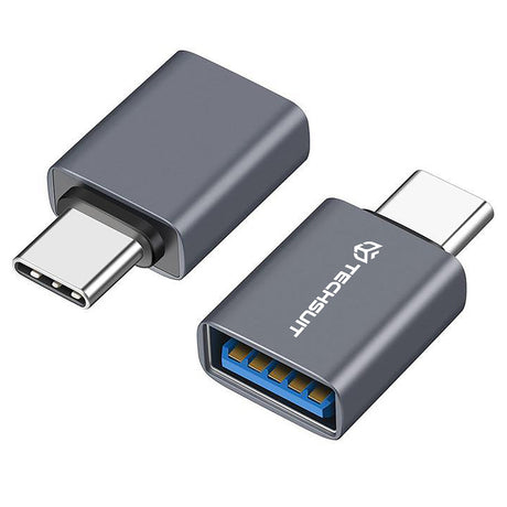 Adaptor Techsuit Premium OTG Adapter SlateVolt (A8), USB 3.0 to Type-C, 5Gbps, 3A, Aluminum Alloy, Fast Data Transfer, Gri