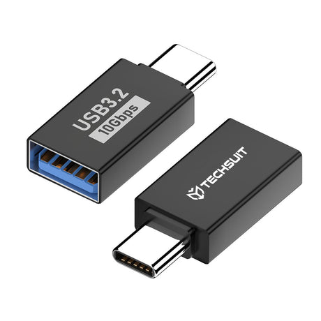 Adaptor Techsuit OTG Adapter AluCoreX (A14), USB to Type-C, 10Gbps, Plug and Play, Aluminum Alloy, Fast Data Transfer, Negru