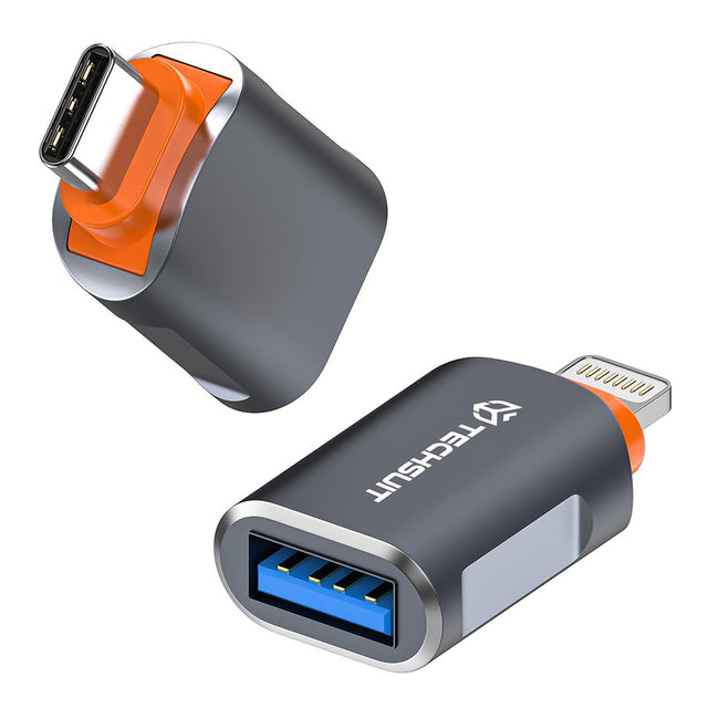 Adaptor Techsuit Premium OTG Adapter SlateVolt (A9), USB to Type-C, 5Gbps, 6A, 120W, Plug and Play, Fast Data Transfer, Gri / Orange