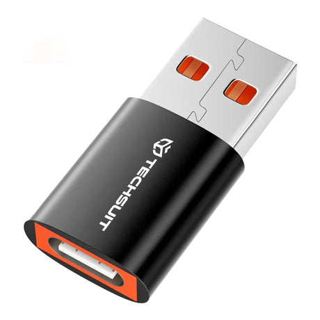 Adaptor Techsuit Premium OTG Adapter HyperPort (A5), Type-C to USB, 6A, 5Gbps, Plug and Play, Fast Data Transfer, Negru / Orange