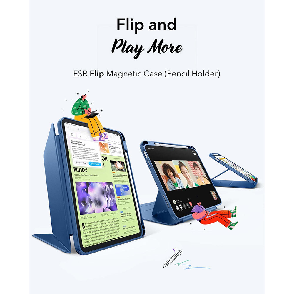 Husa de protectie tableta ESR Flip Hybrid (with Pencil Holder) compatibil cu iPad 10 (2022) 10.9 / 11 (2025) / 12 (2026), Albastru